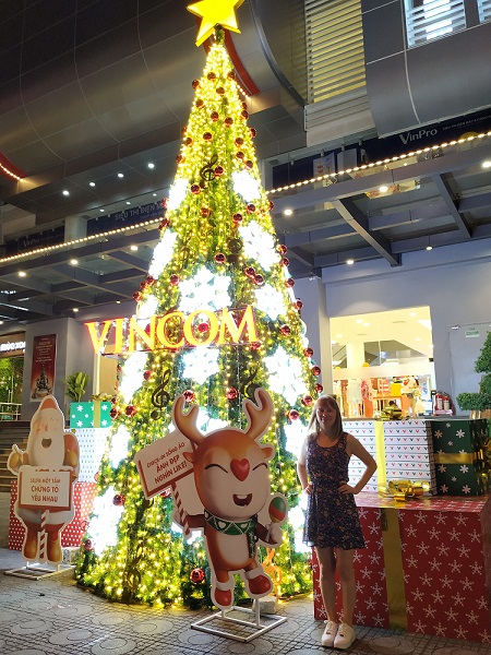 New Year Tree in front of a supermarket